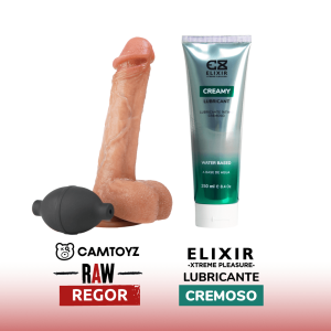 Dildo Eyaculador Regor y Lubricante cremoso Camtoyz